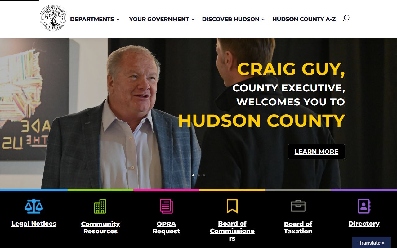 Hudson County government homepage linking the Sheriff and corrections offices