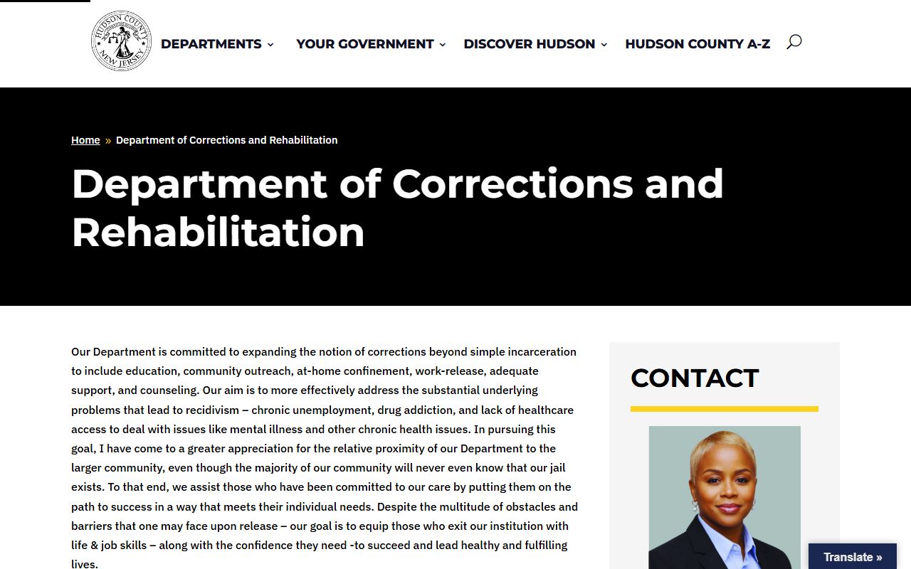 Hudson County inmate records Department of Corrections page