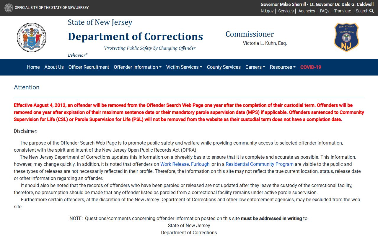 Hudson County inmate records NJDOC offender search engine