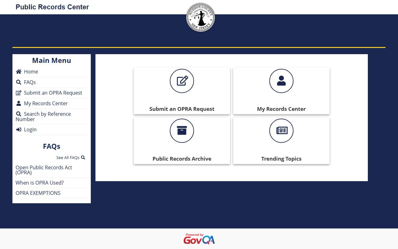 Hudson County public records OPRA request portal support home