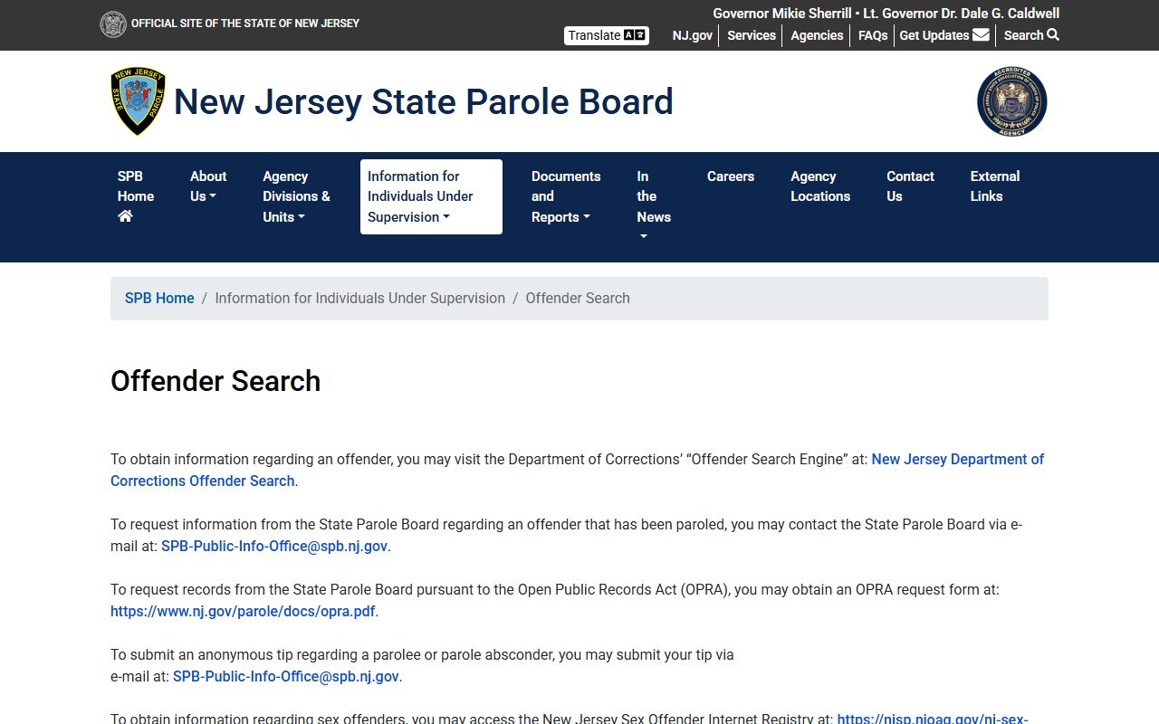 Hudson County released inmates New Jersey State Parole Board offender search