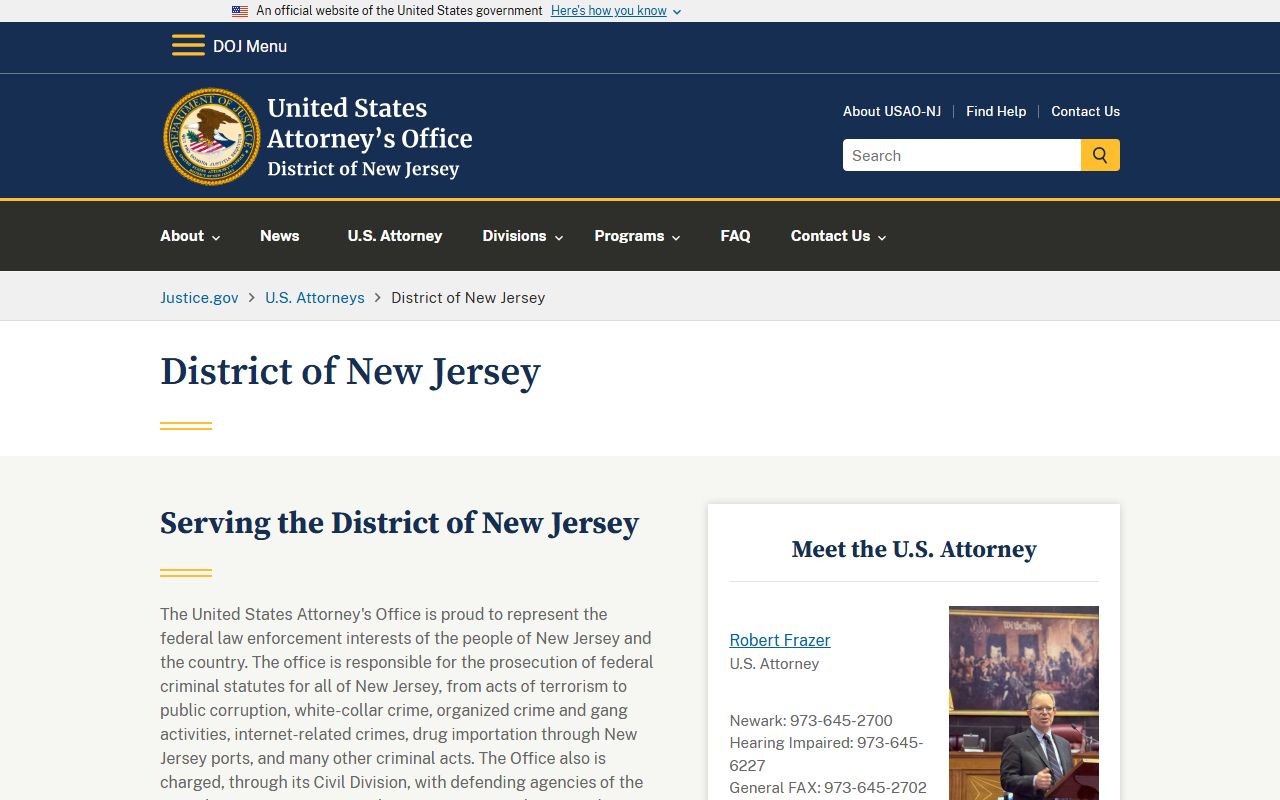U.S. Attorney District of New Jersey Hudson County court records