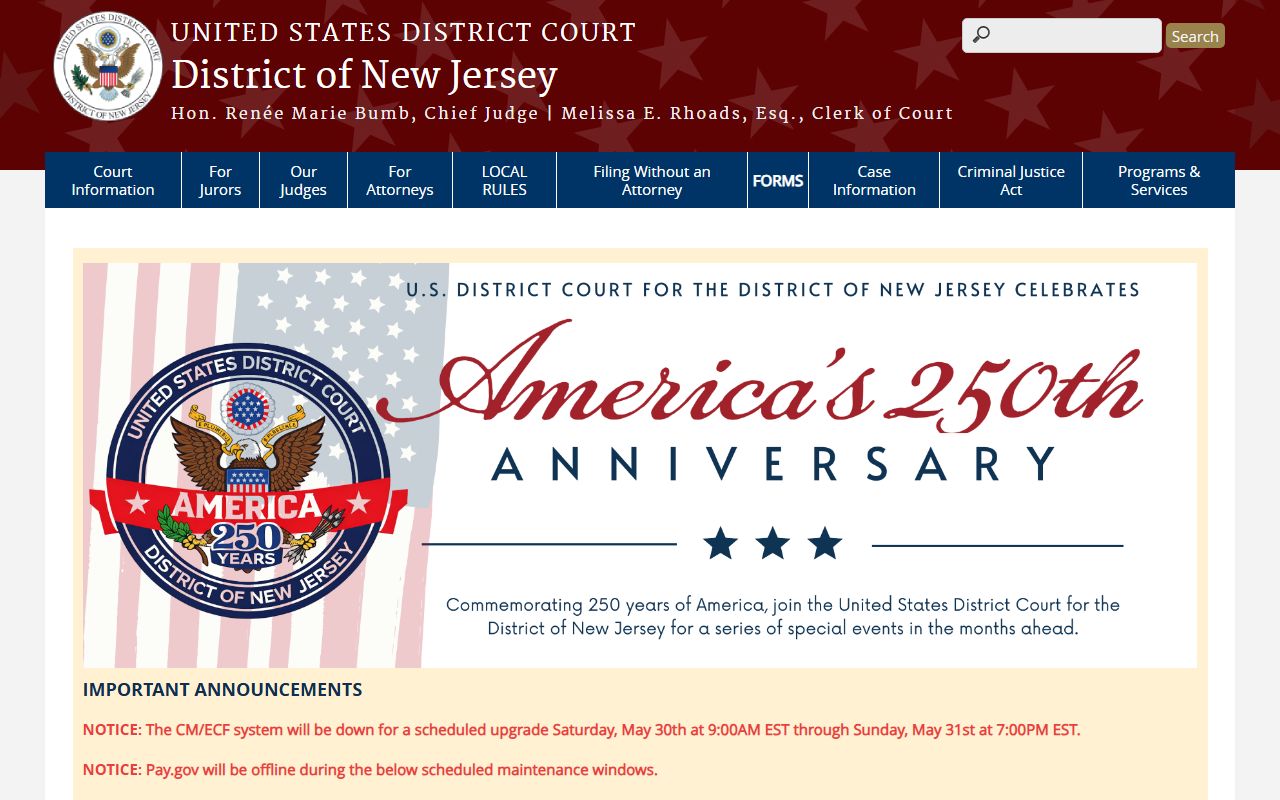U.S. District Court serving Hudson County court records New Jersey