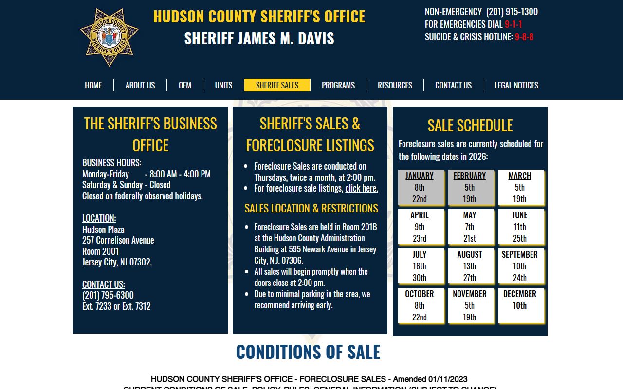 Hudson County traffic court records and the Hudson County Sheriff foreclosure sales page