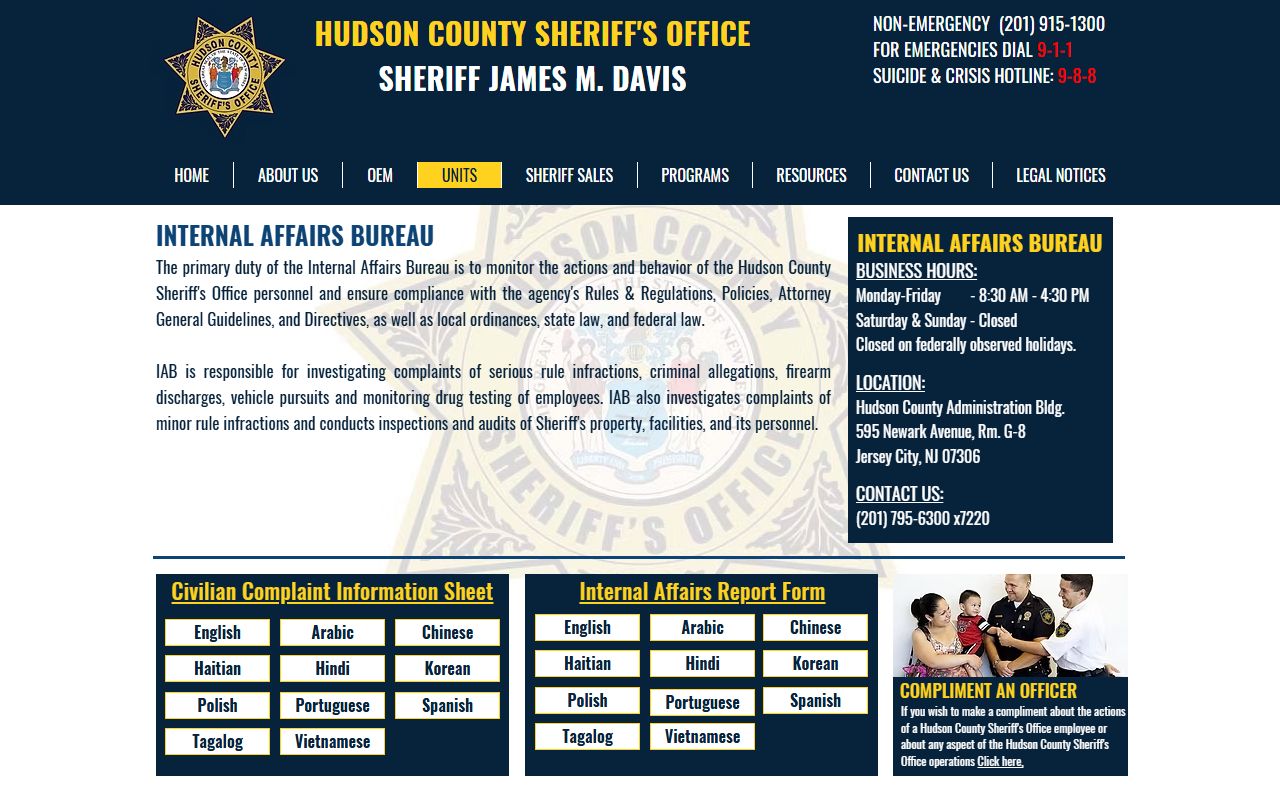 Hudson County warrant records Sheriff Internal Affairs page